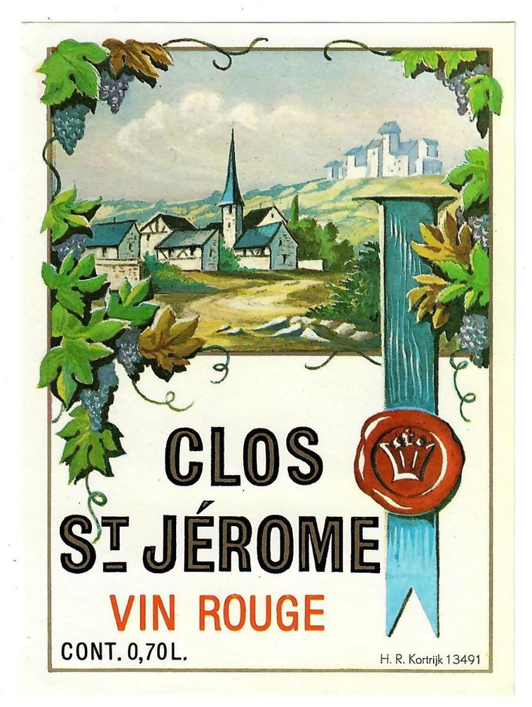 France Old Decorated Wine Label Clos St. Jerome Vin Rouge