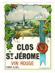 France Old Decorated Wine Label Clos St. Jerome Vin Rouge