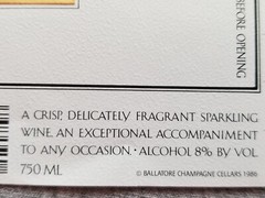 Vtg Ballatore Champagne Cellars Gran Spumante Wine Bottle Label Modesto CA
