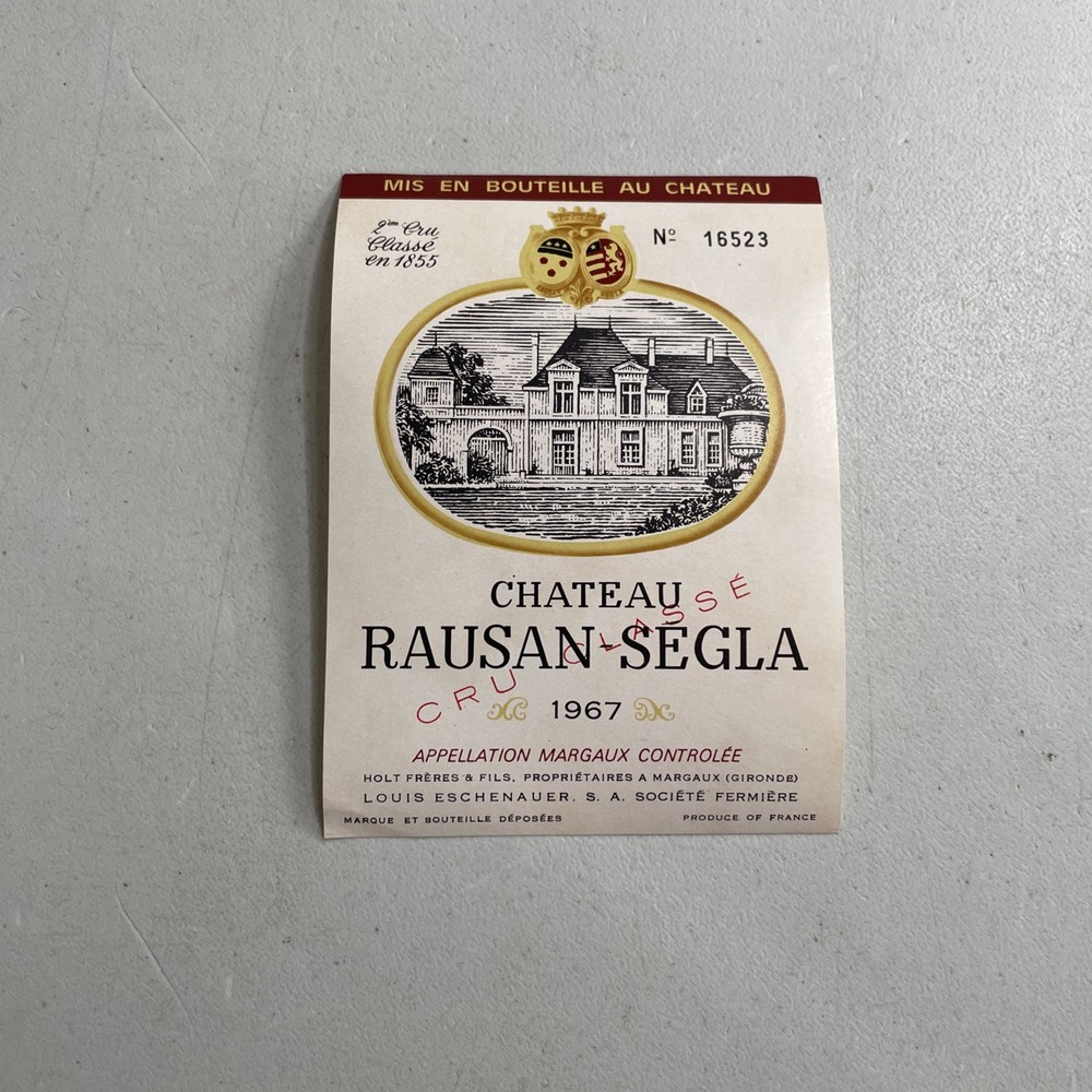 Vintage Wine Bottle Label — Chateau Rausan-Segla 1967 Margaux France