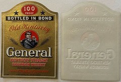 Rare Vintage Embossed General Kentucky Bourbon Whiskey Label, Louisville 1930s