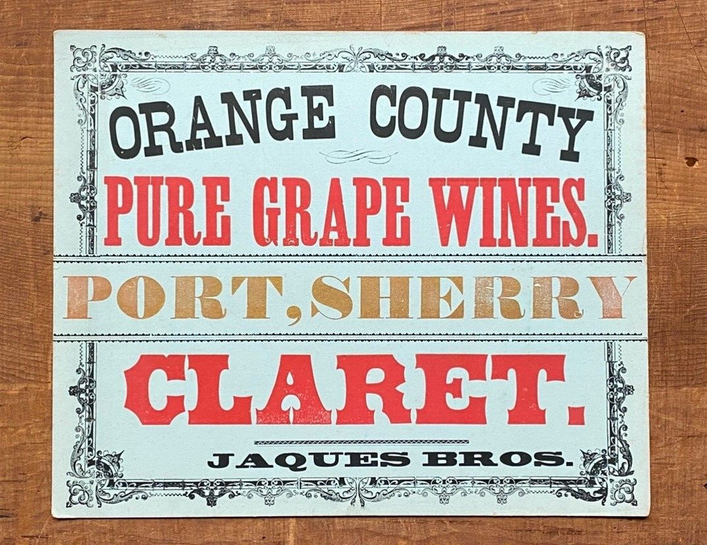 Antique/Vtg 1890&rsquo;s ORANGE COUNTY Pure Grape Wines Sign, Hudson Valley, New York