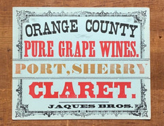 Antique/Vtg 1890&rsquo;s ORANGE COUNTY Pure Grape Wines Sign, Hudson Valley, New York