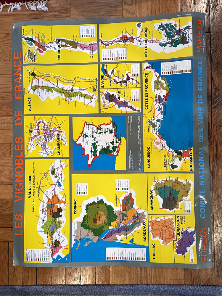 SOPEXA 1967 RARE POSTER – VIGNOBLES DE FRANCE. wine regions map – F. Le Gales