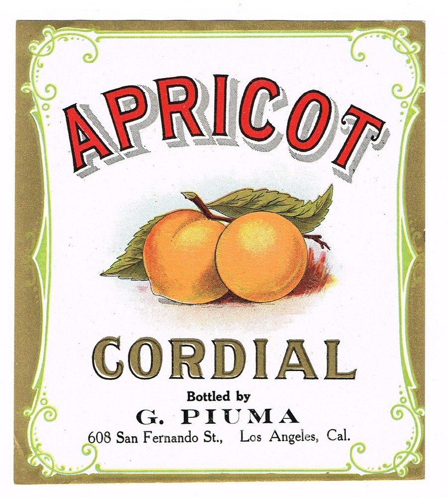 C1900 RARE+ PRE PROHIBITION ALCOHOL BOTTLE LABEL APR CORDIAL LOS ANGELES PIUMA
