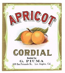 C1900 RARE+ PRE PROHIBITION ALCOHOL BOTTLE LABEL APR CORDIAL LOS ANGELES PIUMA