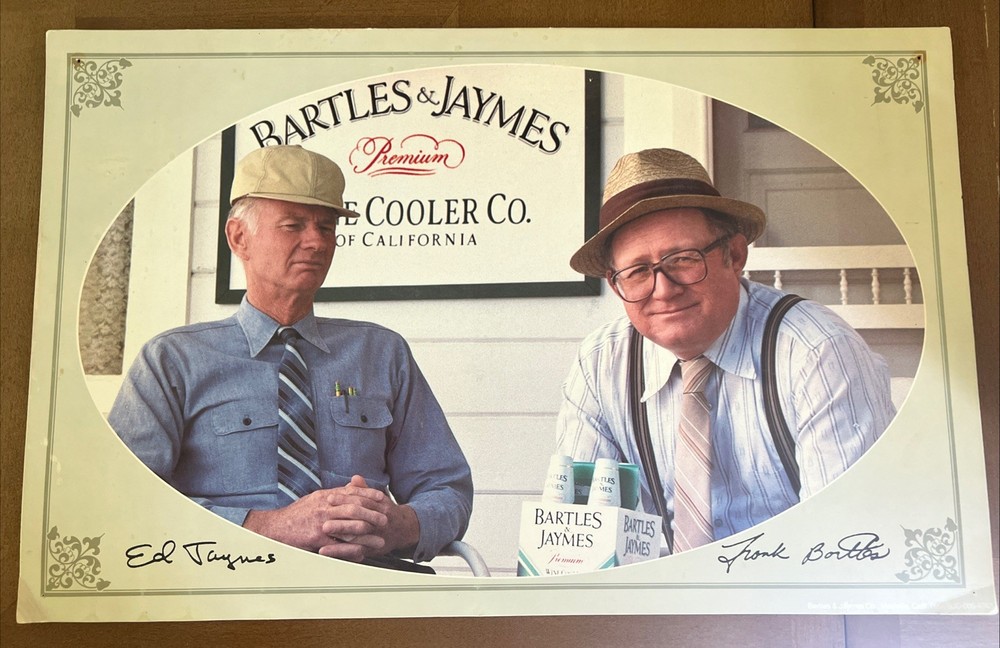 1980s BARTLES & JAYMES WINE COOLER Cardboard Advertising BAR SIGN Vintage