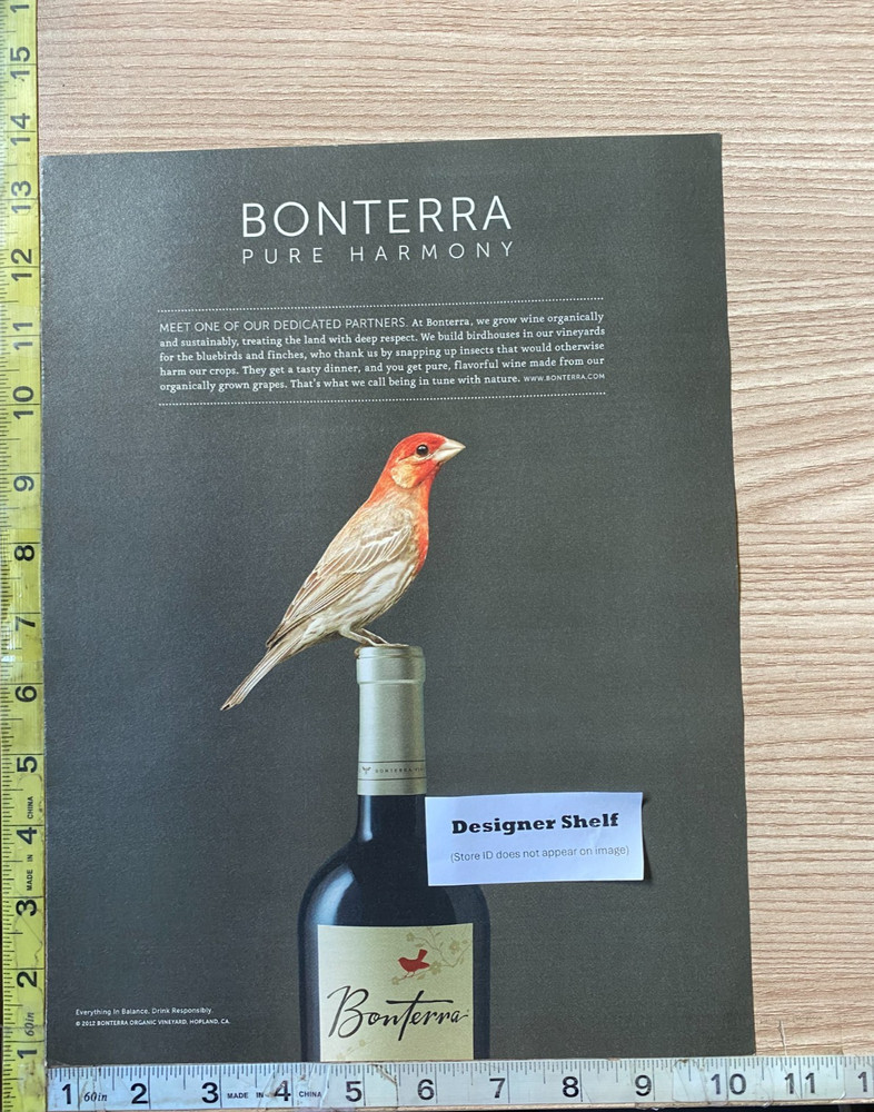 Bonterra Wines Pure Harmony Bird Scene 2012 Magazine Print Advertisement