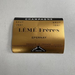 Vintage Wine Bottle Label — Leme Freres Champagne Epernay Brut 1961 France