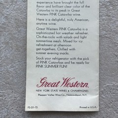 Vintage Great Western Wines Pink Catawba Pink Drink Recipe Advertising Phamplet