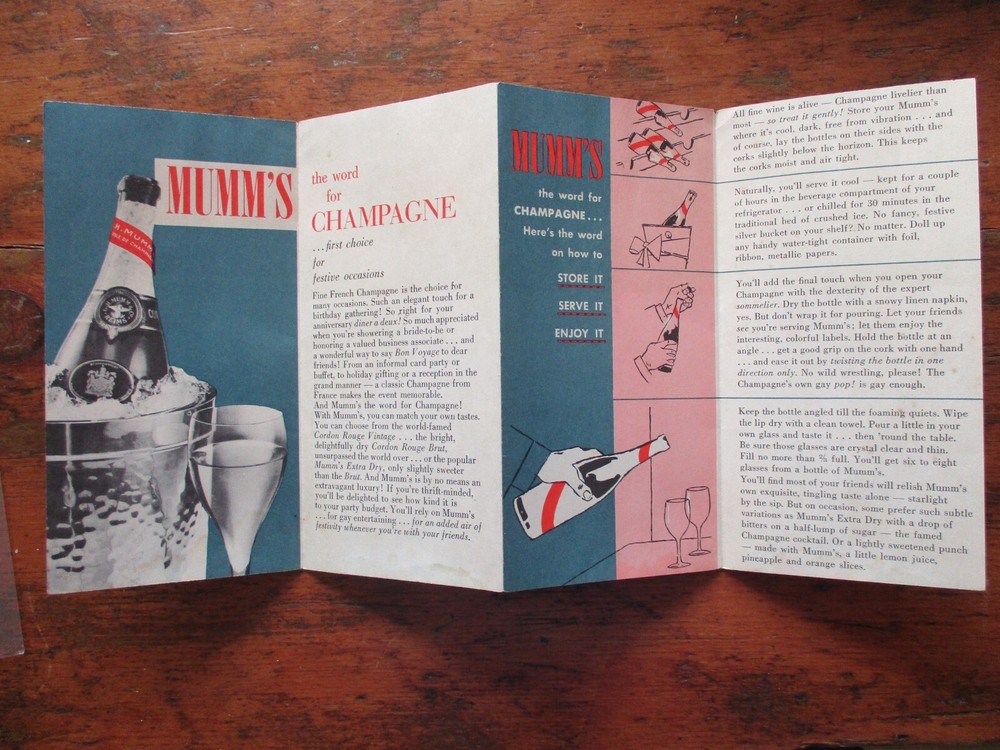 1950s? advertising brochure MUMMS FRENCH CHAMPAGNE BROWNE VINTNERS NY