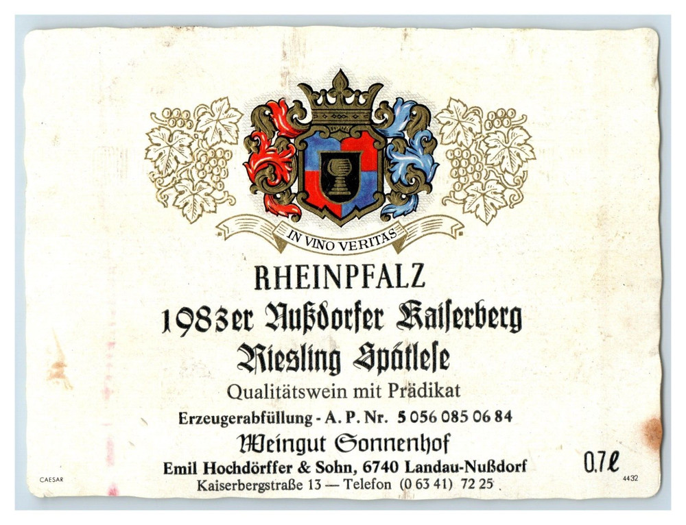 1983 Aussdorfer Kailsserberg Riesling Hochdorffer German Wine Label Original S9