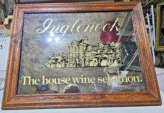Vtg INGLENOOK Winery 1986 Wooden Framed Smoky Glass Mirror Bar Wall Sign 19X15”