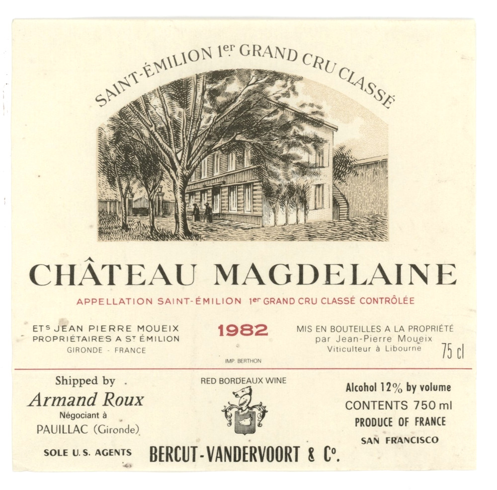 Chateau Magdelaine Wine Label 1982 France French