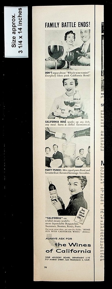 1956 Wine Advisory Board California Sherry Sauterne Rose Vintage Print Ad 37478