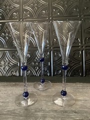 Martini & Rossi Asti 2000 Millennium Champagne Flutes Blue Design 9.5&Prime; Set of 3
