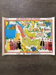 Vintage Authentic French Wine Poster Bordeaux France Travel Vineyards 1970s Map