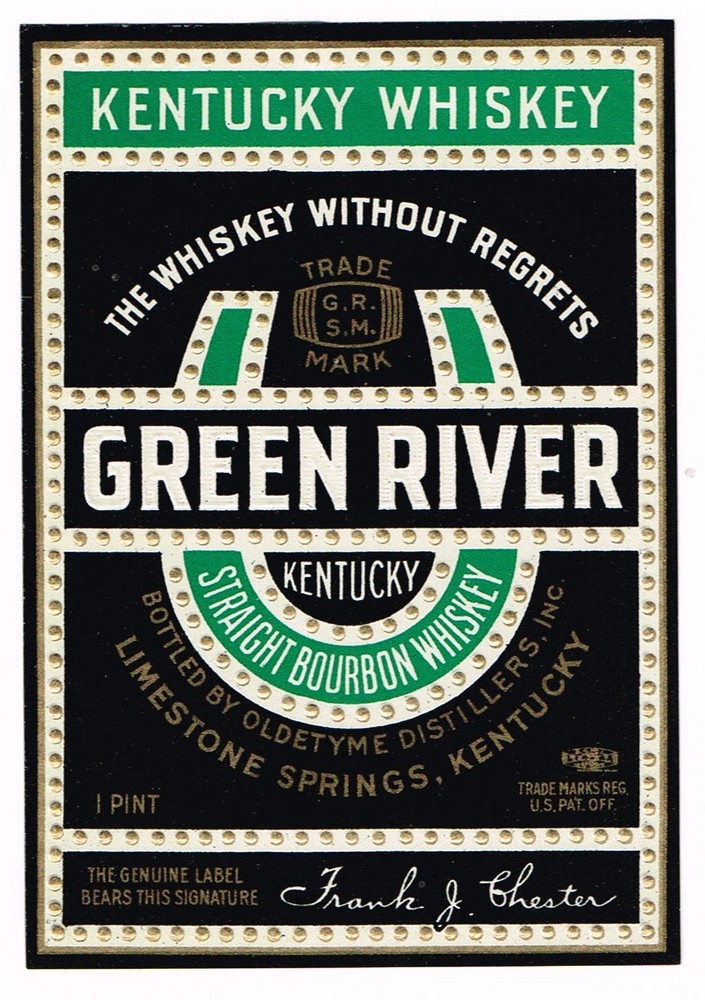 1930 WHISKEY BOTTLE LABEL GREEN RIVER LIMESTONE SPRINGS KENTUCKY PINT SIZE B56