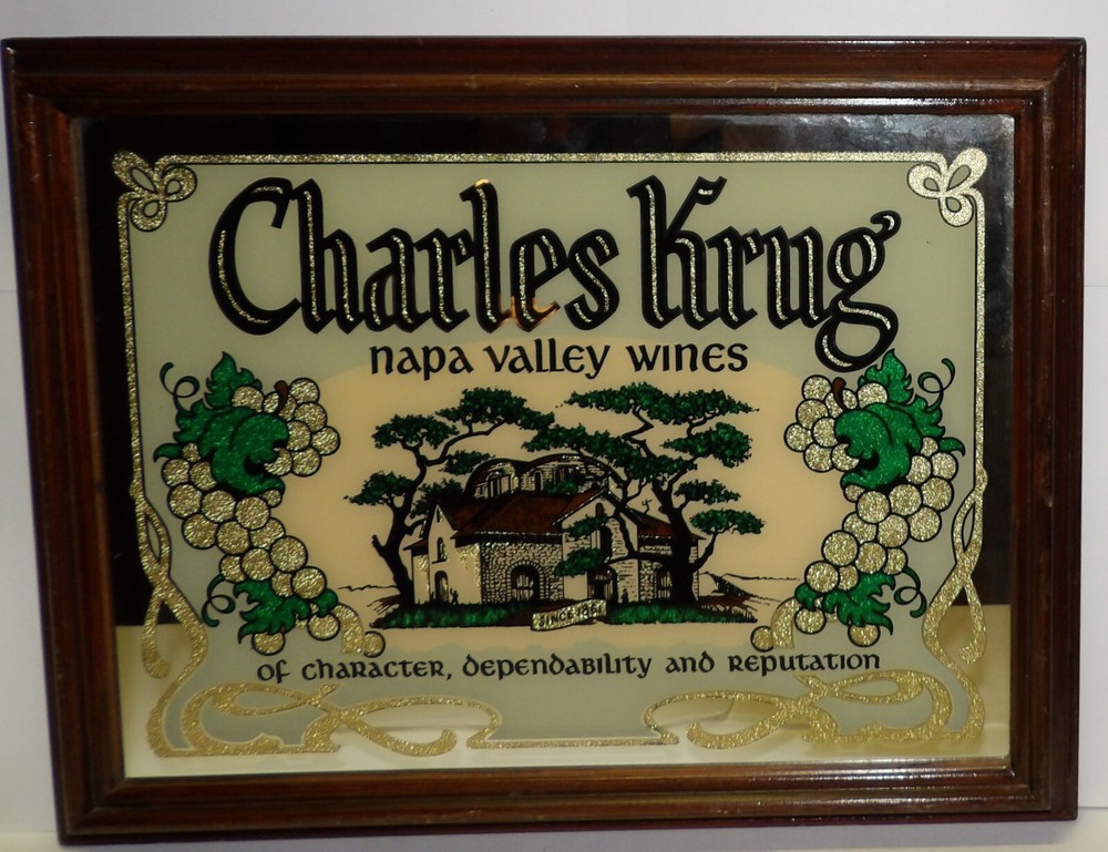 Vintage CHARLES KRUG Napa Valley Wines Advertising Bar Mirror Wall Hanging 18×14