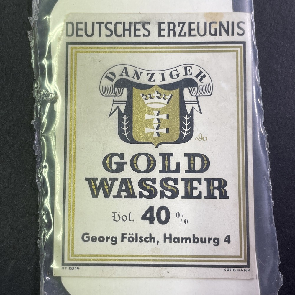 Vintage 1920s Danziger Goldwasser Gold Leaf Vodka UNUSED Paper Label Q2192