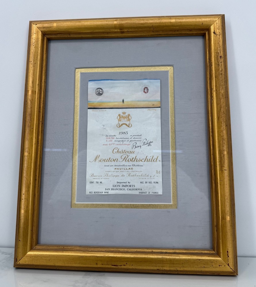 Vintage Framed Chateau Mouton Rothschild 1983 Saul Steinberg Wine Bottle Label