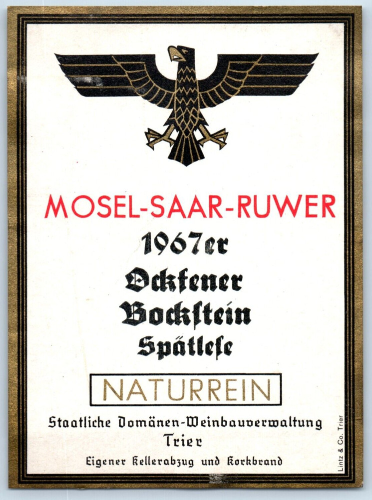 1967 Mosel-Saar-Ruwer Wine #2 Bottle Label Vintage Original S5E