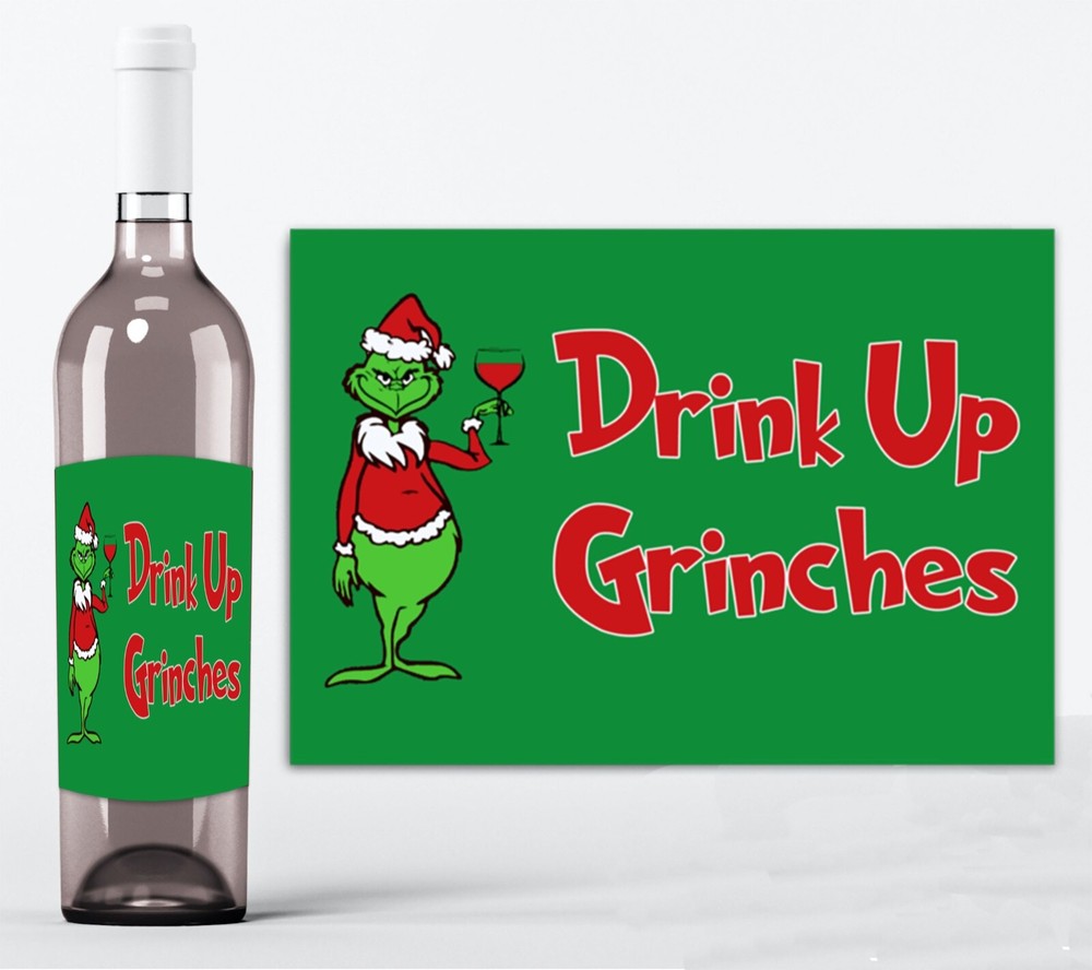 Funny Wine Alternative Label Mr Grinch Christmas Drink Up Grinches Label STICKER
