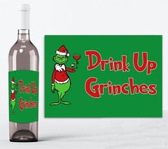 Funny Wine Alternative Label Mr Grinch Christmas Drink Up Grinches Label STICKER