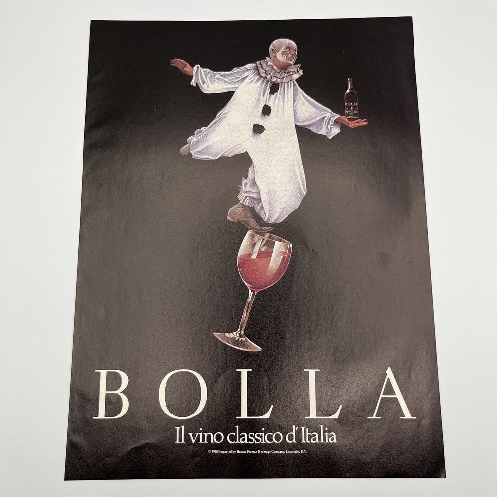 BOLLA Il vino classico d&rsquo;Italia 1989 Vintage Print Ad 8&Prime;x11&Prime; clown Bolla wine