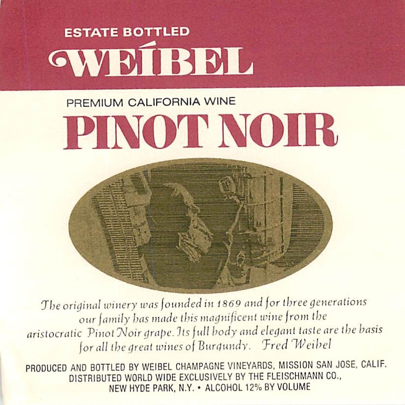 Weibel Pinot Noir Estate Mission San Jose California 1970s 1980s Vtg Wine Label