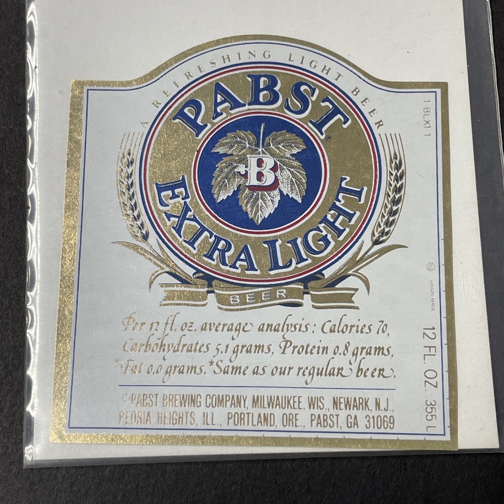 Vintage 1970s Pabst Extra Light UNUSED Paper Label Milwaukee WI Q2007