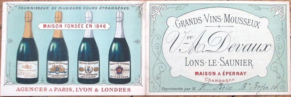 Wine 1890 Advertising Trade Card Menu, Color Litho, Grands Vins Mousseux Epernay