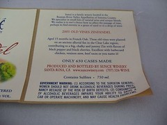 2001 Sunce Vineyard Zinfandel Wine Label Old Vines Clear Lake CA Unfiltered