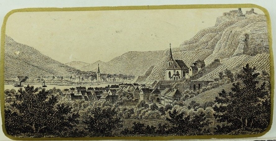 1870&rsquo;s-80&rsquo;s Lovely Rhine Town View Wine Bottle Label Original F101