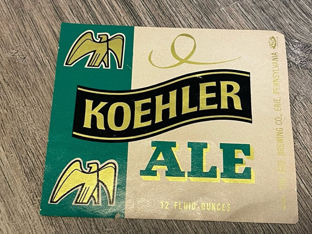 Vintage Koehler Ale Beer Paper Label Philadelphia PA Green S-6