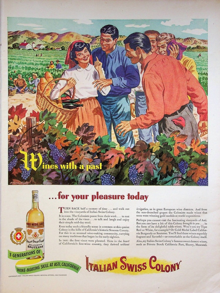 1944 Italian Swiss Colony Wine Vintage Print Ad 1940s 3 Generations California