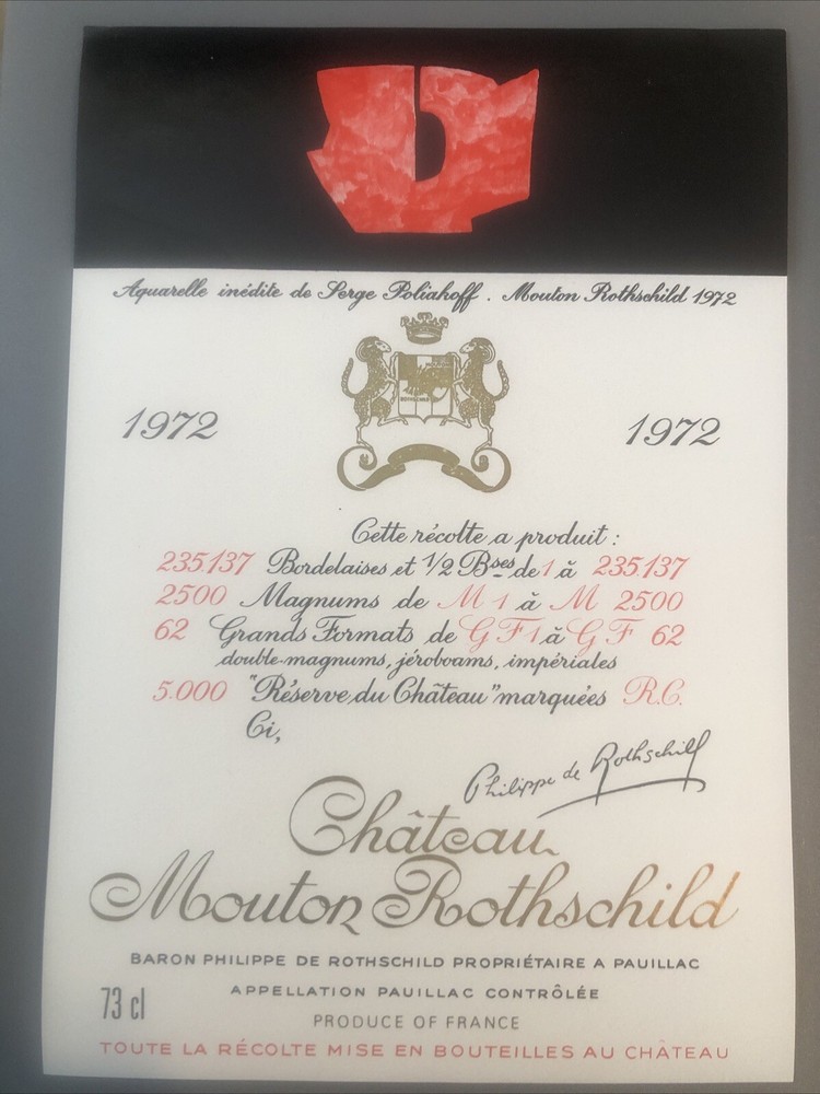 The 1972 Chateau Mouton Rothschild (Specimen) – Label By: Serge Poliakoff