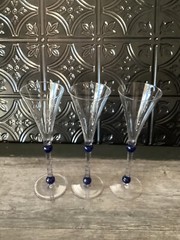 Martini & Rossi Asti 2000 Millennium Champagne Flutes Blue Design 9.5&Prime; Set of 3