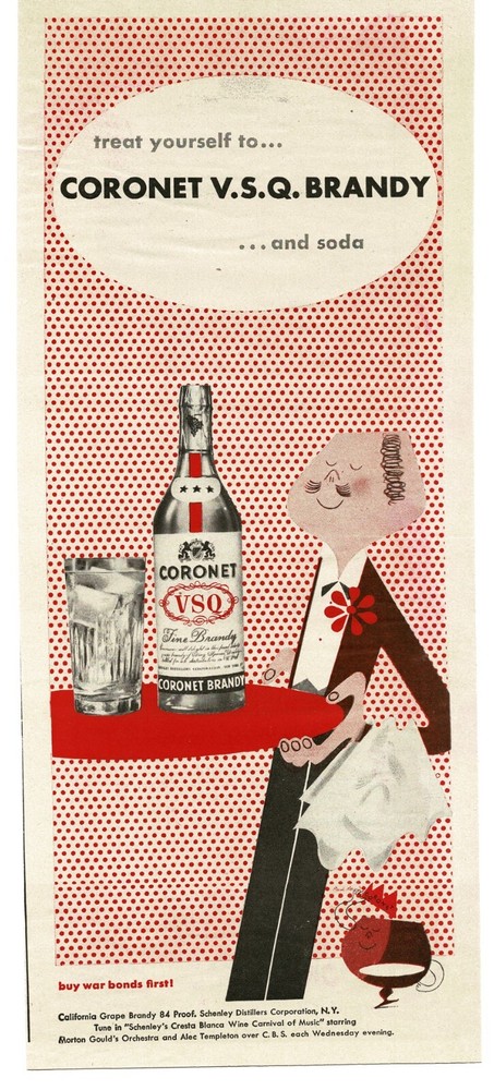1944 Coronet V.S.Q. Brandy Paul Rand art WWII Buy War Bonds Vintage Print Ad 2