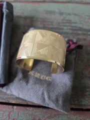Krug Champagne Gold Cuff Bracelet And Silk Pocket Square Accessory Set