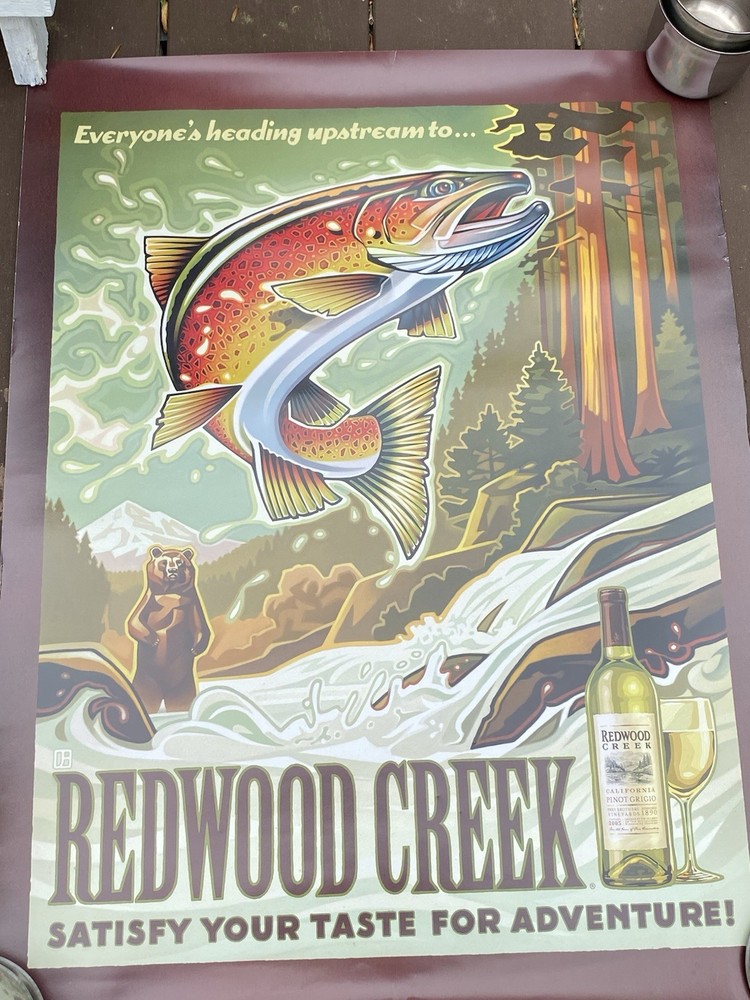 Vintage promotional advertising poster of the American wine Redwood Creek