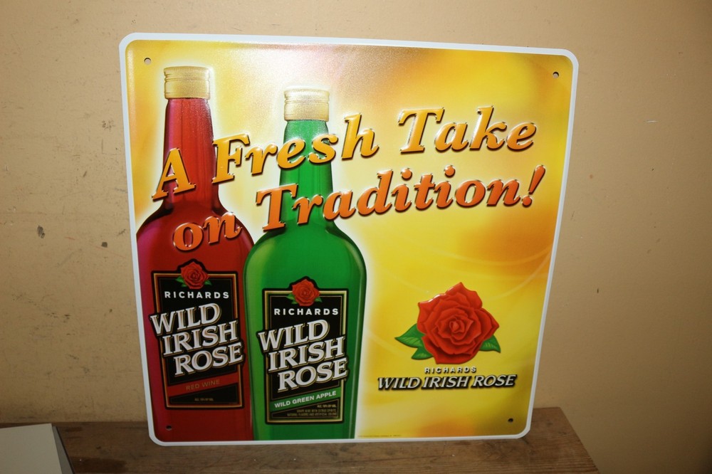 Vintage Richards Wild Irish Rose Grape Wine 18&Prime;x18&Prime; Embossed Metal Sign NICE