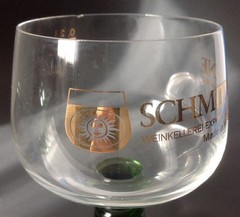 2 Vintage Schmitt Sohne Wine Goblet Cordial Glasses Clear Green Stem West German