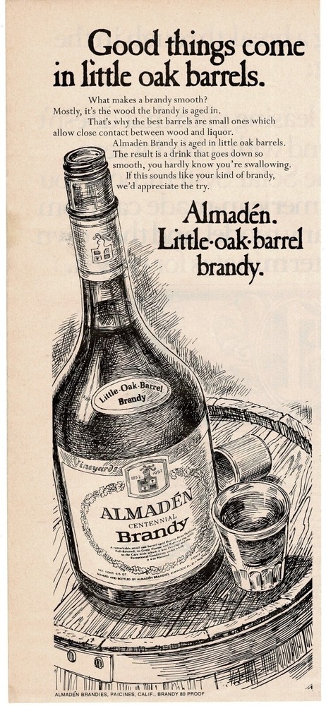 1970 ALMADEN Brandy art Vintage Print Ad