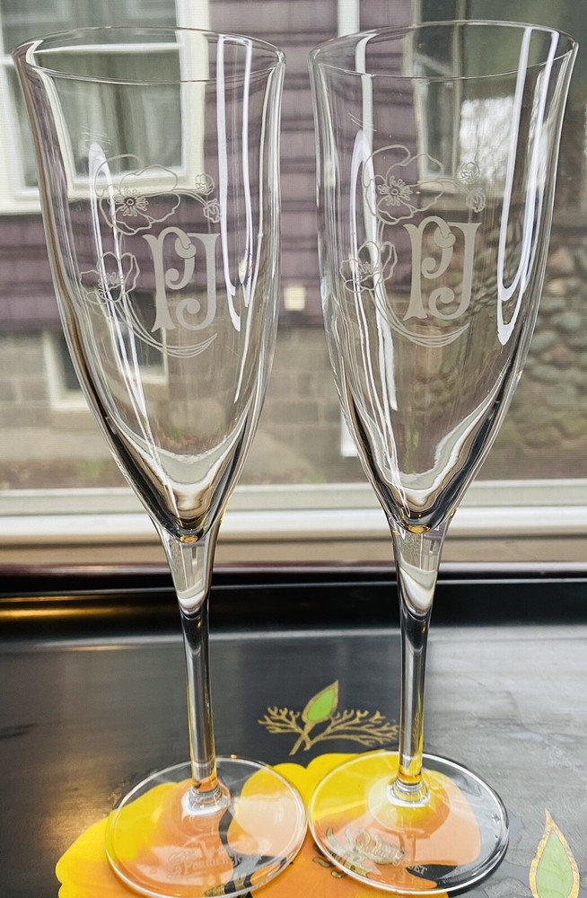 Perrier Jouet White PJ Champagne Flute France Rare Barware Signed Set Of 2