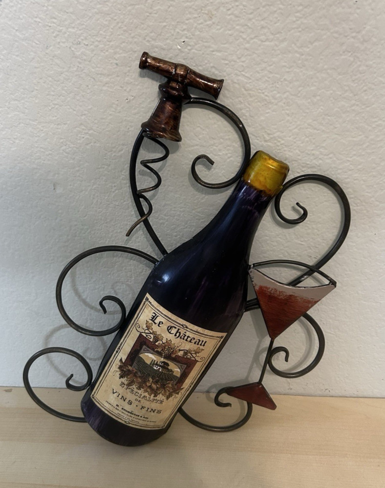 Vintage 3D Wine Kitchen Wall Art Bar Decor Wine Bottle Glass and Corkscrew