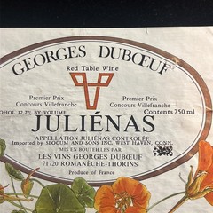 VINTAGE FRENCH WINE LABEL Georges Duboeuf BEAUJOLAIS FRANCE FLOWERS Slocum WINE