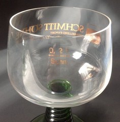 2 Vintage Schmitt Sohne Wine Goblet Cordial Glasses Clear Green Stem West German