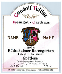 1970&rsquo;s-80&rsquo;s Gundolf Tullius Weingut Nahe German Wine Label Original S18E