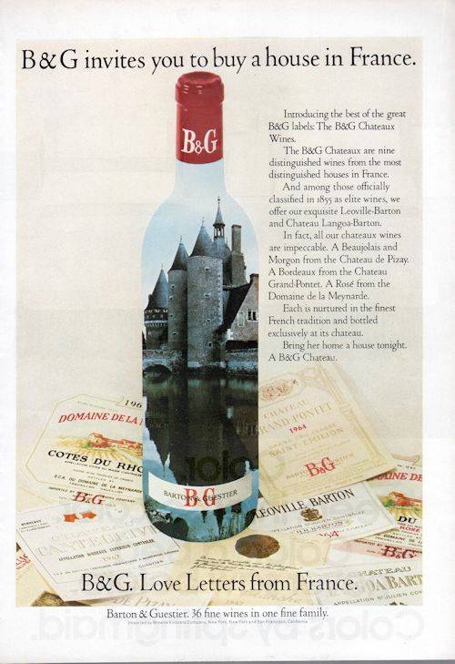 1972 B&G PRINT AD feat: French Wine Vintage Bottle & Label Great Adult Bar Decor